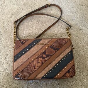 Michael Kors Tan and Black Striped Crossbody Bag